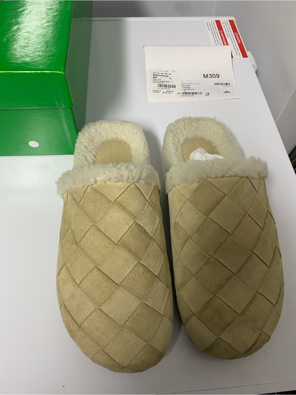 Bottega Veneta Quilted Shearling Lined Slip-On Sandals